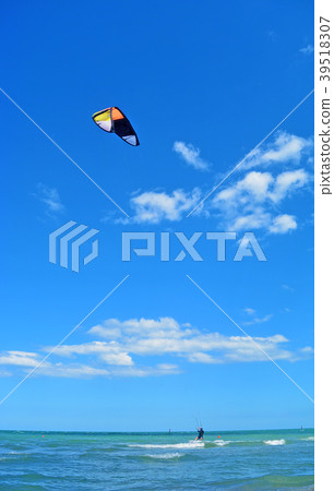 Young Man ride Kite Surf in the sea, Extreme Sport Young Man ride Kite Surf in the sea, Extreme Sport 39518307