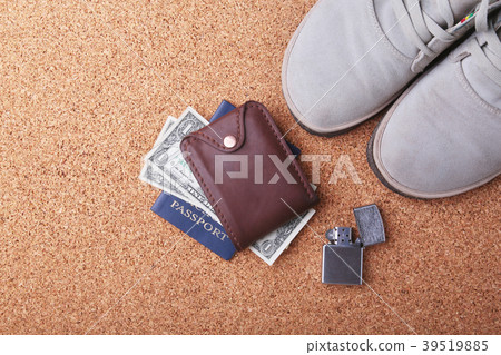 Set of men's accessories for the tourist on a Set of men's accessories for the tourist on a 39519885