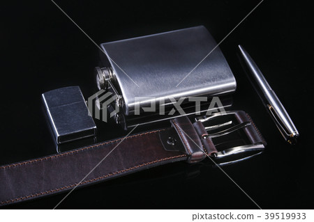 Stainless hip flask, lighter, pen and luxury belt Stainless hip flask, lighter, pen and luxury belt 39519933