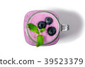Blueberry smoothie with mint in mason jar glass 39523379