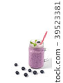 Blueberry smoothie with mint in mason jar glass 39523381