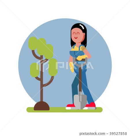 Woman finished planting the tree Woman finished planting the tree 39527858