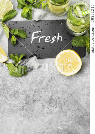 Detox drink with cucumber, lemon and mint 39531213