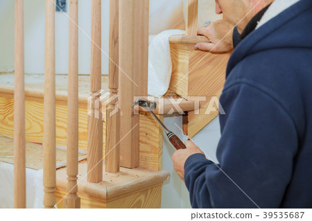 Installation for wooden railing for stairs 39535687