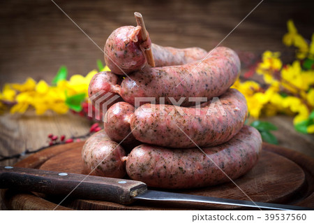 Homemade white sausage out pigs meat. Homemade white sausage out pigs meat. 39537560