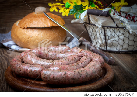 Homemade white sausage out pigs meat. Homemade white sausage out pigs meat. 39537567