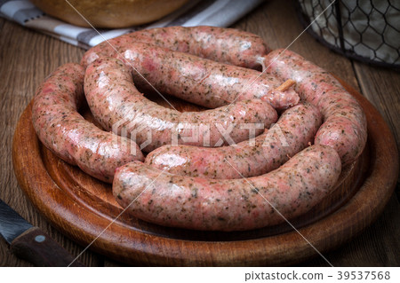 Homemade white sausage out pigs meat. Homemade white sausage out pigs meat. 39537568