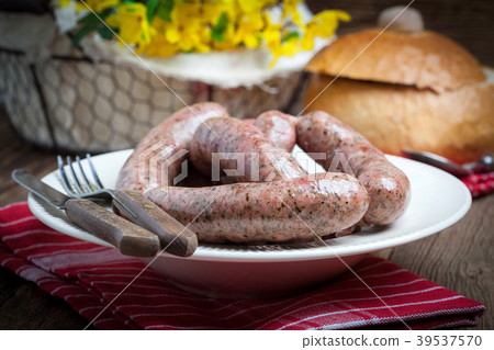 Homemade white sausage out pigs meat. Homemade white sausage out pigs meat. 39537570