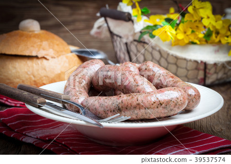 Homemade white sausage out pigs meat. Homemade white sausage out pigs meat. 39537574