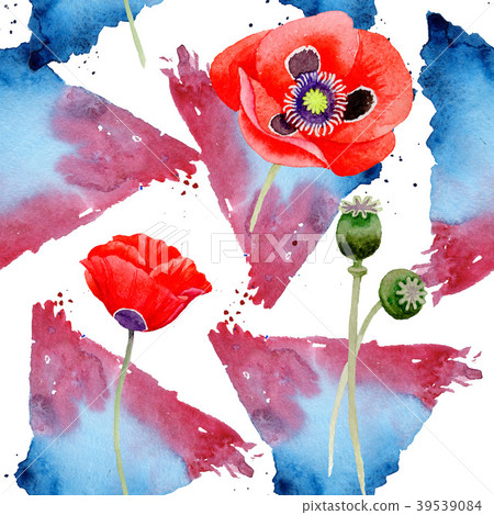 Wildflower poppy flower pattern in a watercolor Wildflower poppy flower pattern in a watercolor 39539084