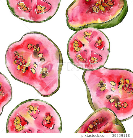 Exotic guava wild fruit pattern in a watercolor Exotic guava wild fruit pattern in a watercolor 39539118
