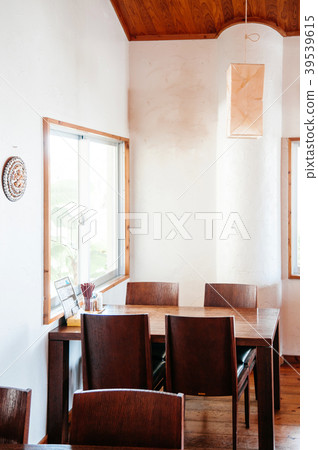 Warm cozy Japanese restaurant wooden furniture 39539615