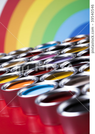Rainbow colors, Group of tin metal cans 39540546