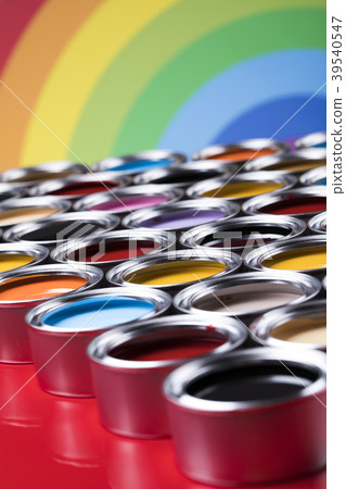 Rainbow colors, Group of tin metal cans 39540547