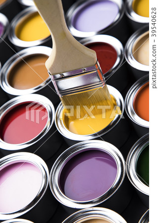 Paintbrush on cans with color 39540628