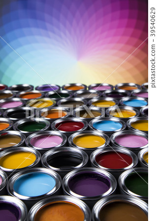 Concept group of tin metal cans with color paint 39540629