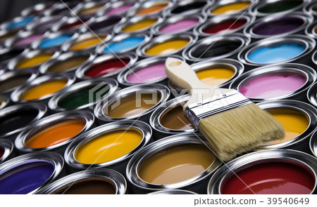 Open paint cans with a brush, Rainbow colors 39540649