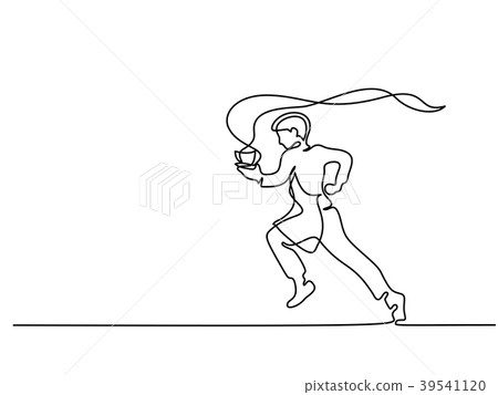 Boy garson running with cup of tea coffee 39541120