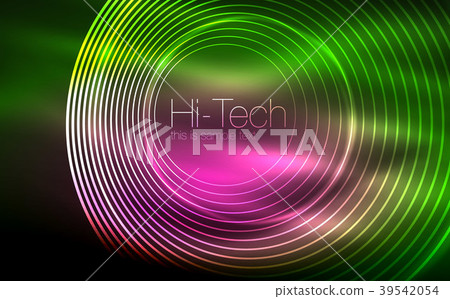 Circular glowing neon shapes, techno background Circular glowing neon shapes, techno background 39542054