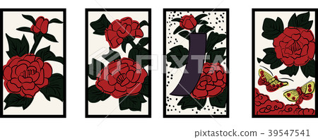 Hanafuda插圖|六月牡丹|日本紙牌遊戲|矢量數據 39547541