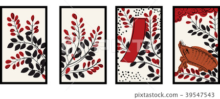 花卡的插圖| 7月卡|日本紙牌遊戲|矢量數據 39547543