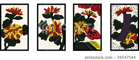 Hanafuda的插圖| 9月菊花|日本紙牌遊戲|矢量數據 39547544