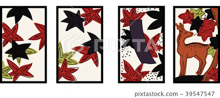 花標記圖| 10月秋葉|日本紙牌遊戲|矢量數據 39547547