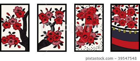 花標籤圖|三月櫻|日本紙牌遊戲|矢量數據 39547548