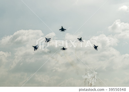 Military fighters SU-27 at demonstrative flight 39550348