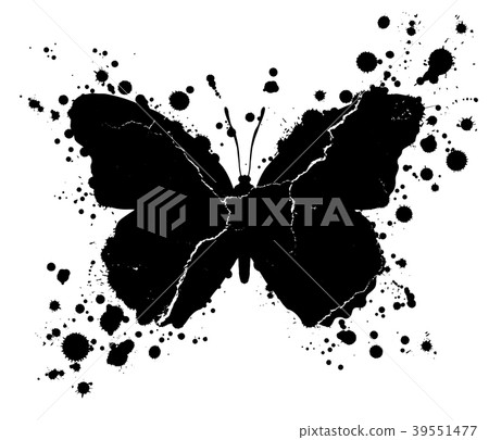 Grunge butterfly shape and paint blobs splattered Grunge butterfly shape and paint blobs splattered 39551477