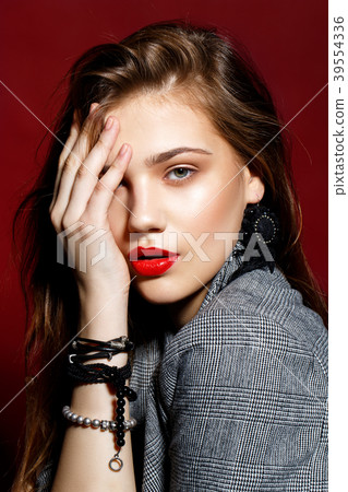 beautiful girl with red lips beautiful girl with red lips 39554336