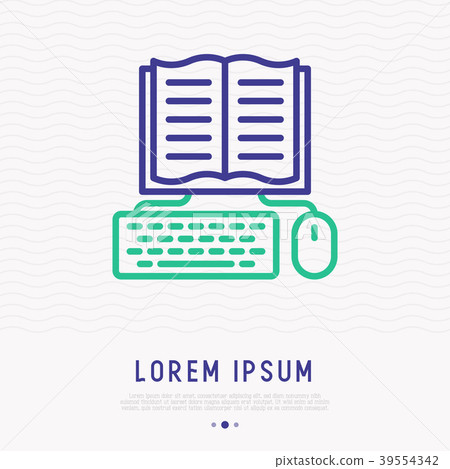 E-book thin line icon: opened book with keyboard 39554342