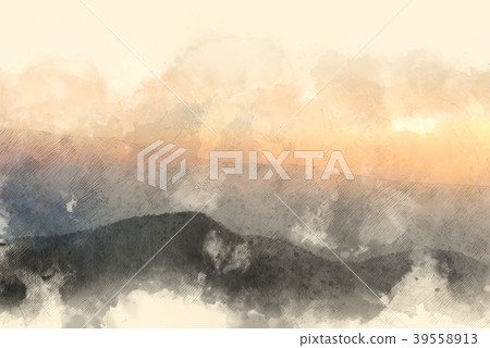 mountain hill in the forest on watercolor painting 39558913