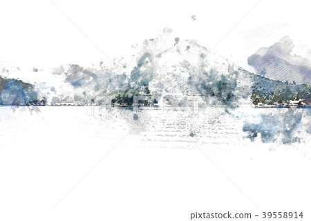 mountain hill in the forest on watercolor painting 39558914