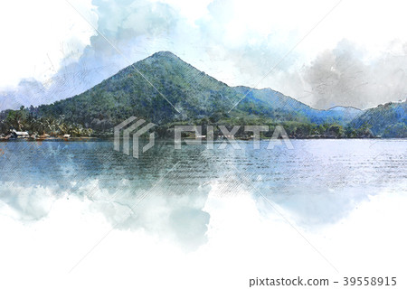 mountain hill in the forest on watercolor painting 39558915