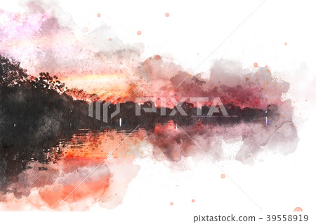 mountain hill in the forest on watercolor painting 39558919