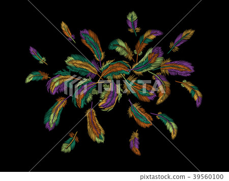 Colorful feathers embroidery round arrangement Colorful feathers embroidery round arrangement 39560100