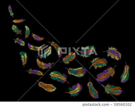 Colorful feathers embroidery seamless pattern 39560102
