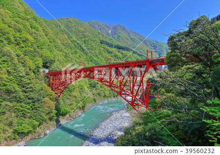 深綠色黑部峽谷Shinyamahiko橋 深綠色黑部峽谷Shinyamahiko橋 39560232