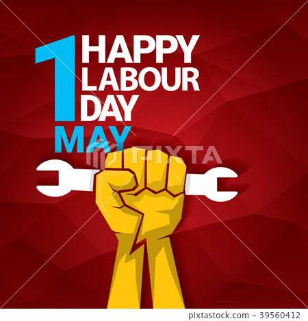 Happy labour day vector label with strong orange 39560412