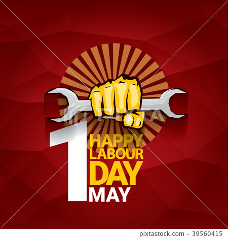 Happy labour day vector label with strong orange Happy labour day vector label with strong orange 39560415