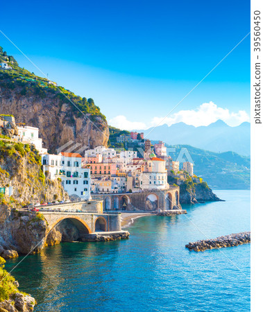 Amalfi cityscape on coast line of mediterranean sea, Italy 39560450