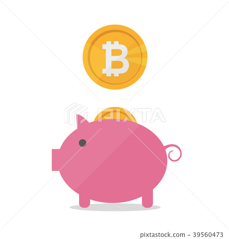 Pig money box with falling bitcoins. Vector flat 39560473
