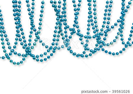 Festive garland isolated on white background. Hanging blue bead 39561026