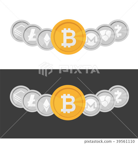 Cryptocurrency logo coin set - bitcoin on black Cryptocurrency logo coin set - bitcoin on black 39561110