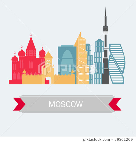 Moscow Russia Skyline with Color Buildings. Vector Moscow Russia Skyline with Color Buildings. Vector 39561209