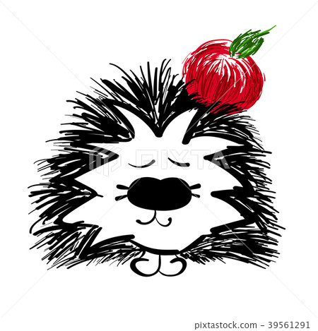 cute hedgehog with apple on white background 39561291