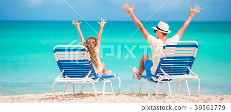 Panorama of family of dad and kid hands up on Panorama of family of dad and kid hands up on 39561779