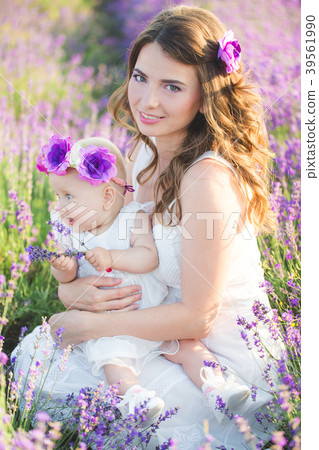 Mom and her daughter in a lavender field 39561990