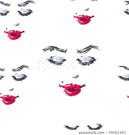 Woman with red lipstick looking down and smiling 39562163